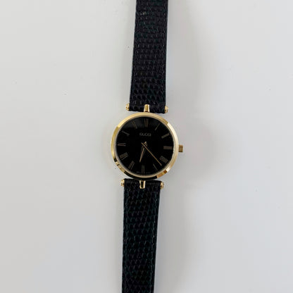 Gucci 1990s Black Dial Gold Plated Watch (Large)