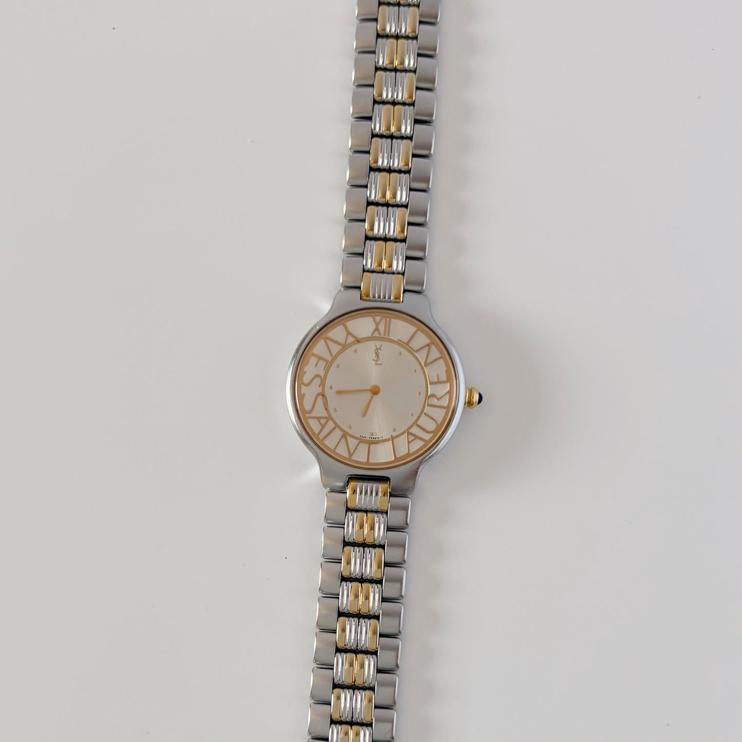 Yves Saint Laurent 1990s Round Dial Two Tone Gold Plated Watch
