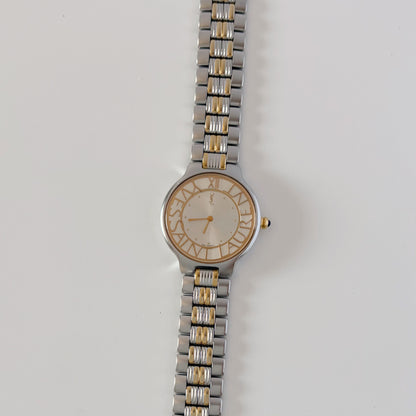 Yves Saint Laurent 1990s Round Dial Two Tone Gold Plated Watch