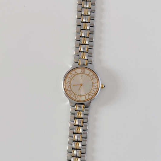 Yves Saint Laurent 1990s Round Dial Two Tone Gold Plated Watch