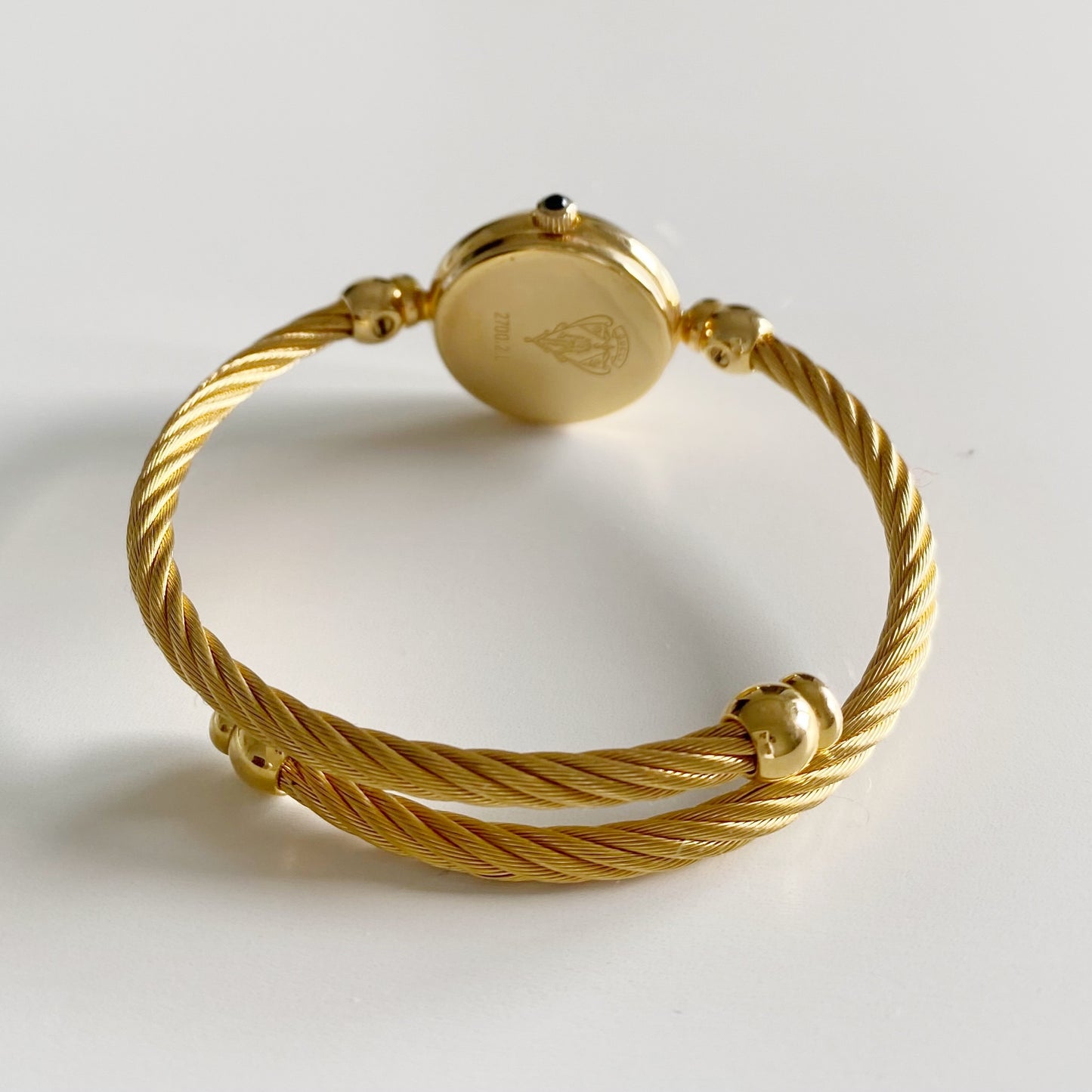 Gucci 1990s Black Dial Gold Plated Cable Bangle Watch