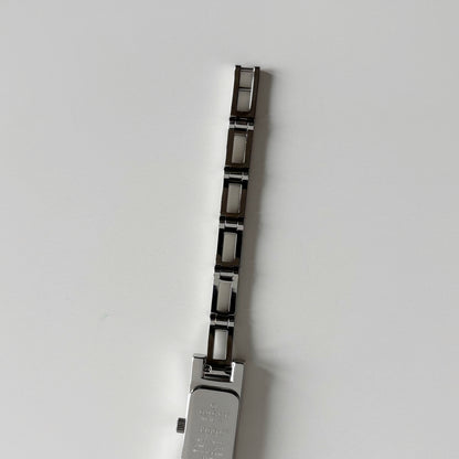 Gucci 1990s Black Dial Rectangular Stainless Steel Watch
