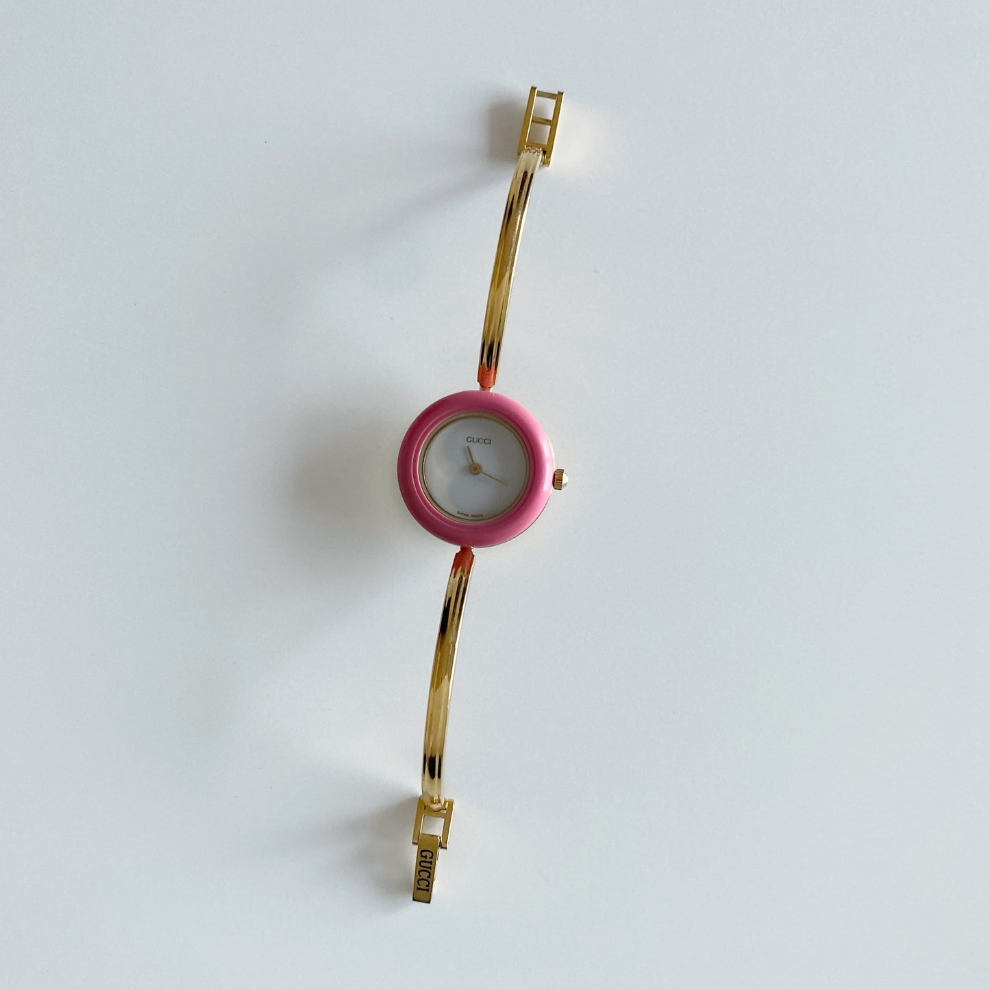 Gucci 1990s Interchangeable Bezel Gold Plated Bangle Watch with 12 bezels, case (Small)
