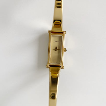 Gucci 1990s Gold Dial Gold Plated Bangle Watch