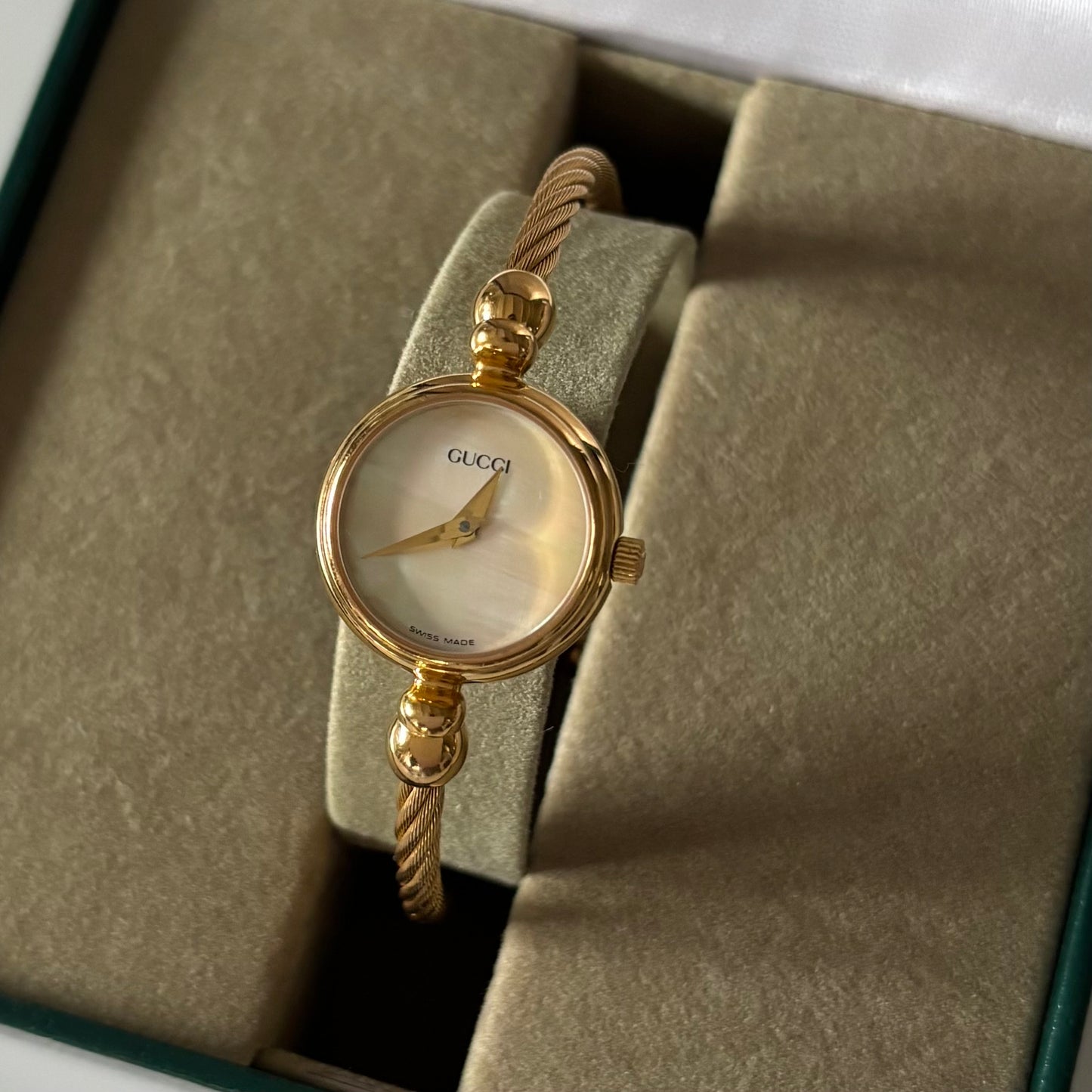 Gucci 1990s Seashell Dial Gold Plated Bangle Watch