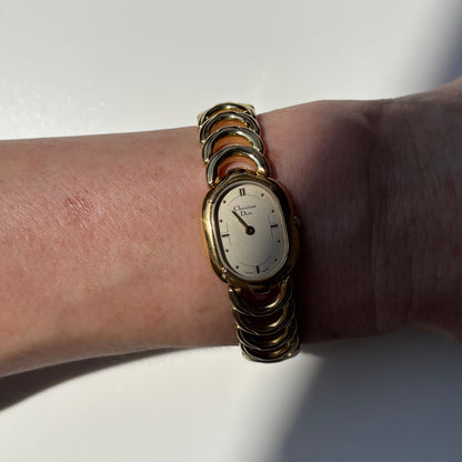 Dior 1990s Oval Dial Gold Plated Watch