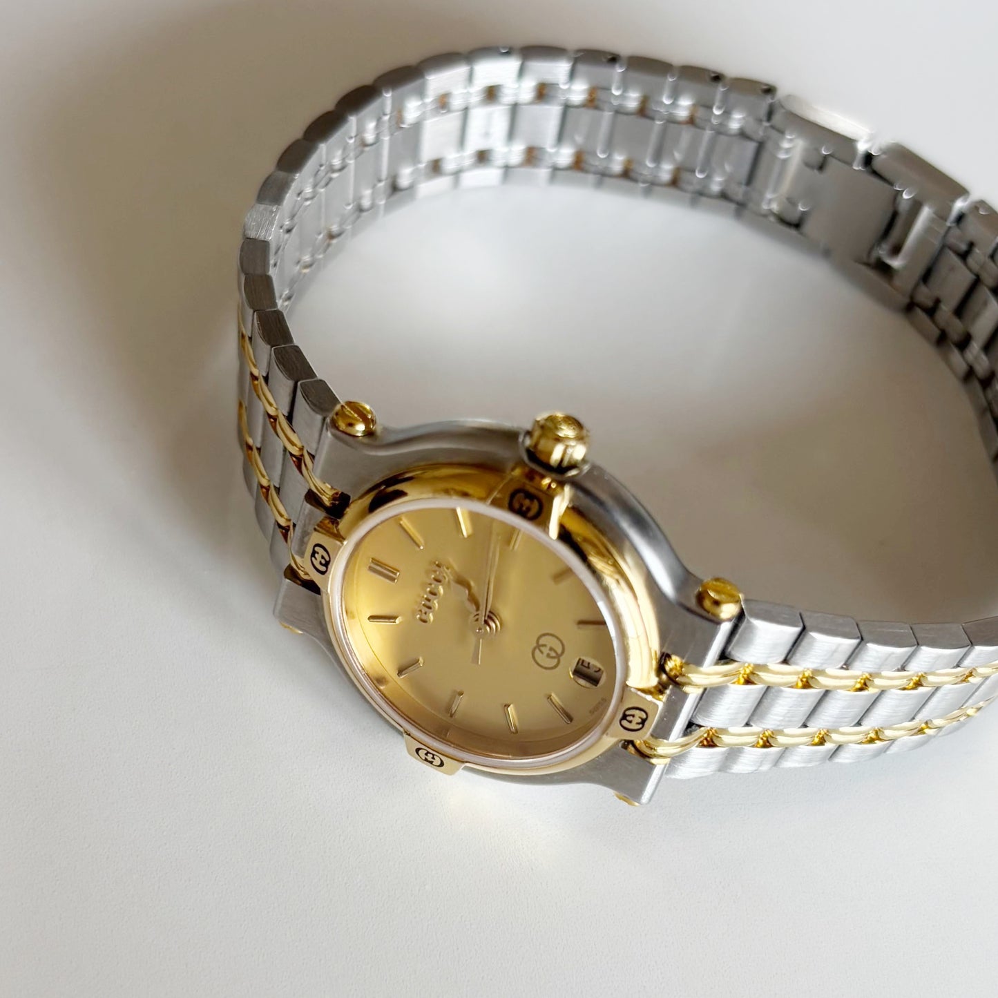 Gucci 1990s Date Round Dial Two Tone Watch