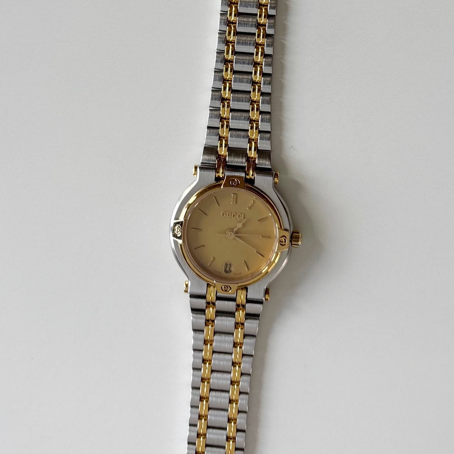 Gucci 1990s Date Round Dial Two Tone Watch