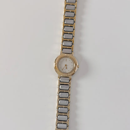 Yves Saint Laurent 1990s Cream Round Dial Two-Tone Gold-Plated Watch
