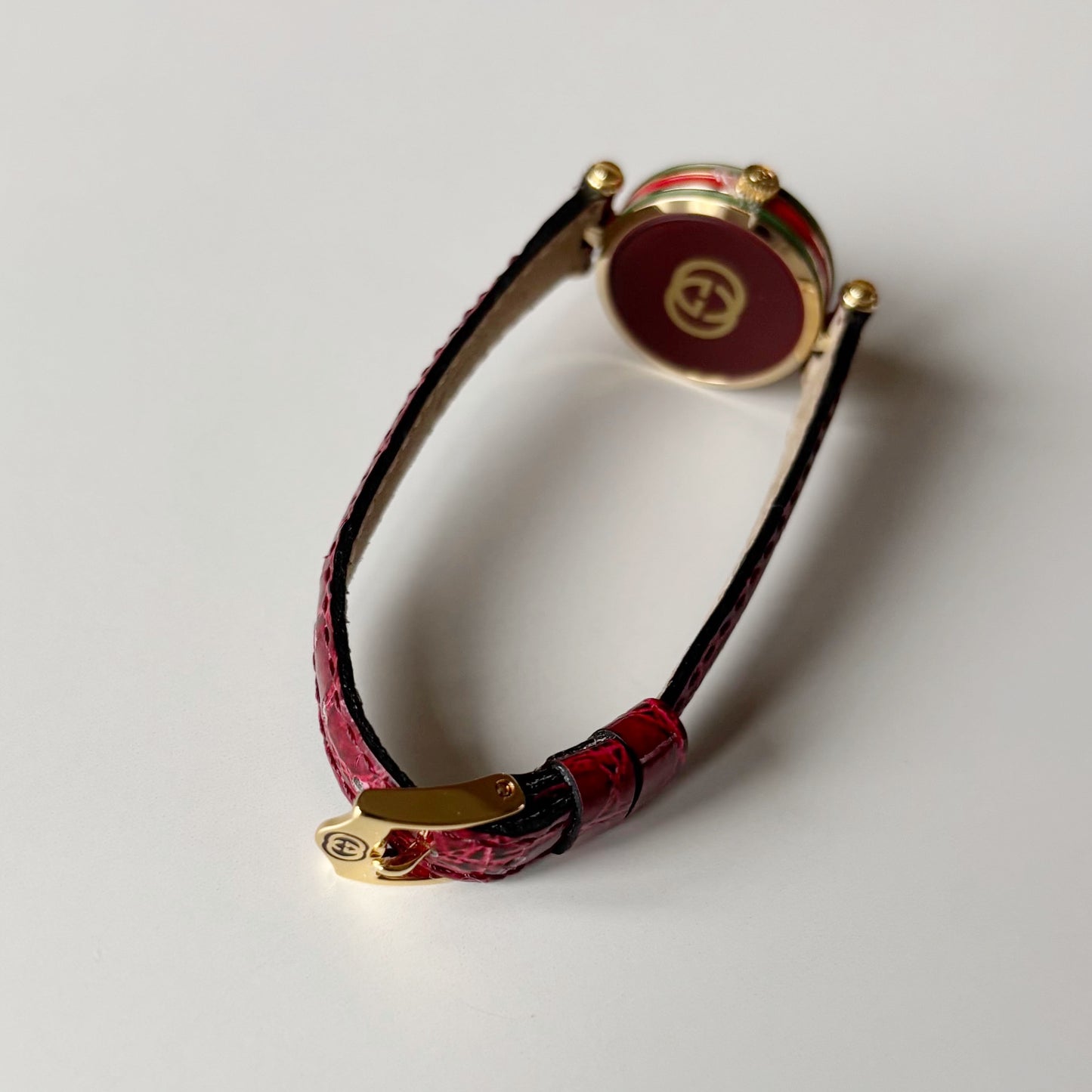 Gucci 1990s Sherry Red Round Dial  Gold Plated Watch