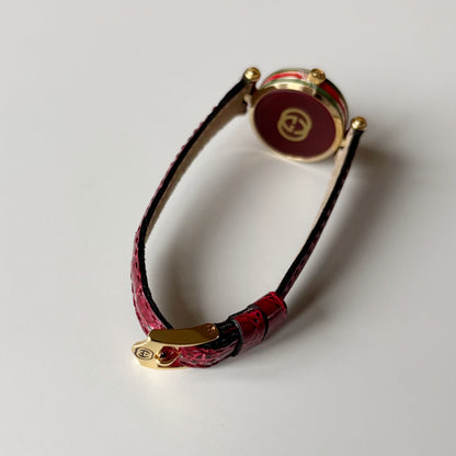 Gucci 1990s Sherry Red Round Dial  Gold Plated Watch