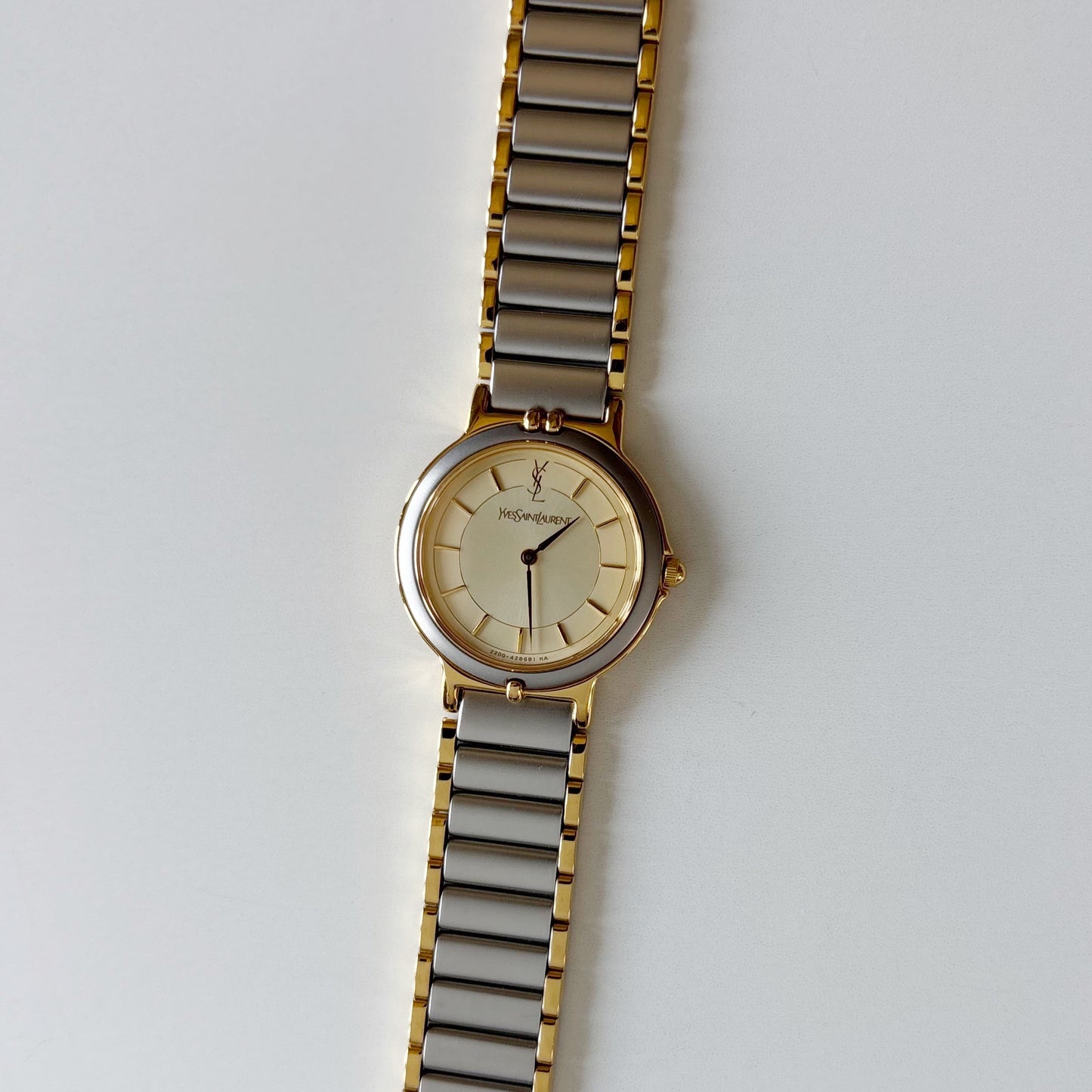 Yves Saint Laurent 1990s Round Dial Two Tone Gold Plated Watch