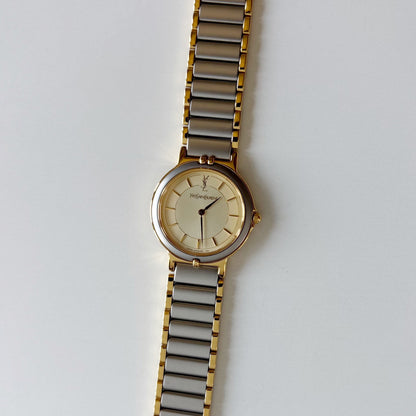 Yves Saint Laurent 1990s Round Dial Two Tone Gold Plated Watch