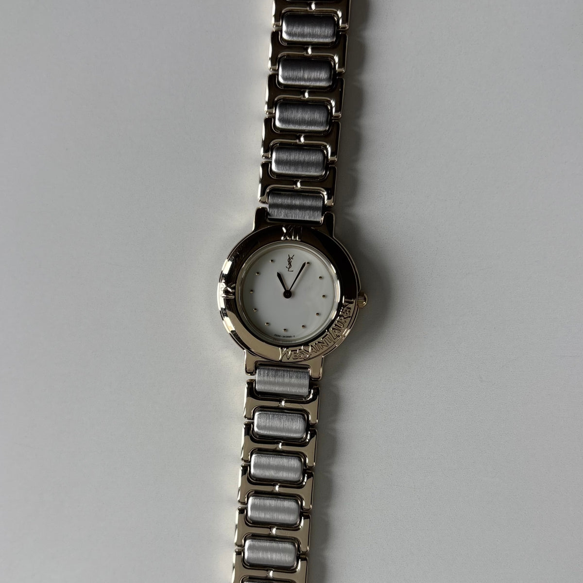 Yves Saint Laurent 1990s Cream Round Dial Two-Tone Gold-Plated Watch