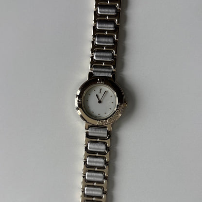 Yves Saint Laurent 1990s Cream Round Dial Two-Tone Gold-Plated Watch