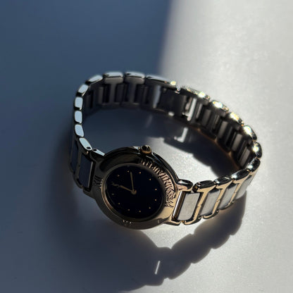 Yves Saint Laurent 1990s Black Round Dial Two Tone Watch