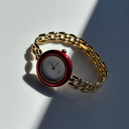 Gucci 1990s Interchangeable Bezel Gold Plated watch with 6 bezels, case (160cm)