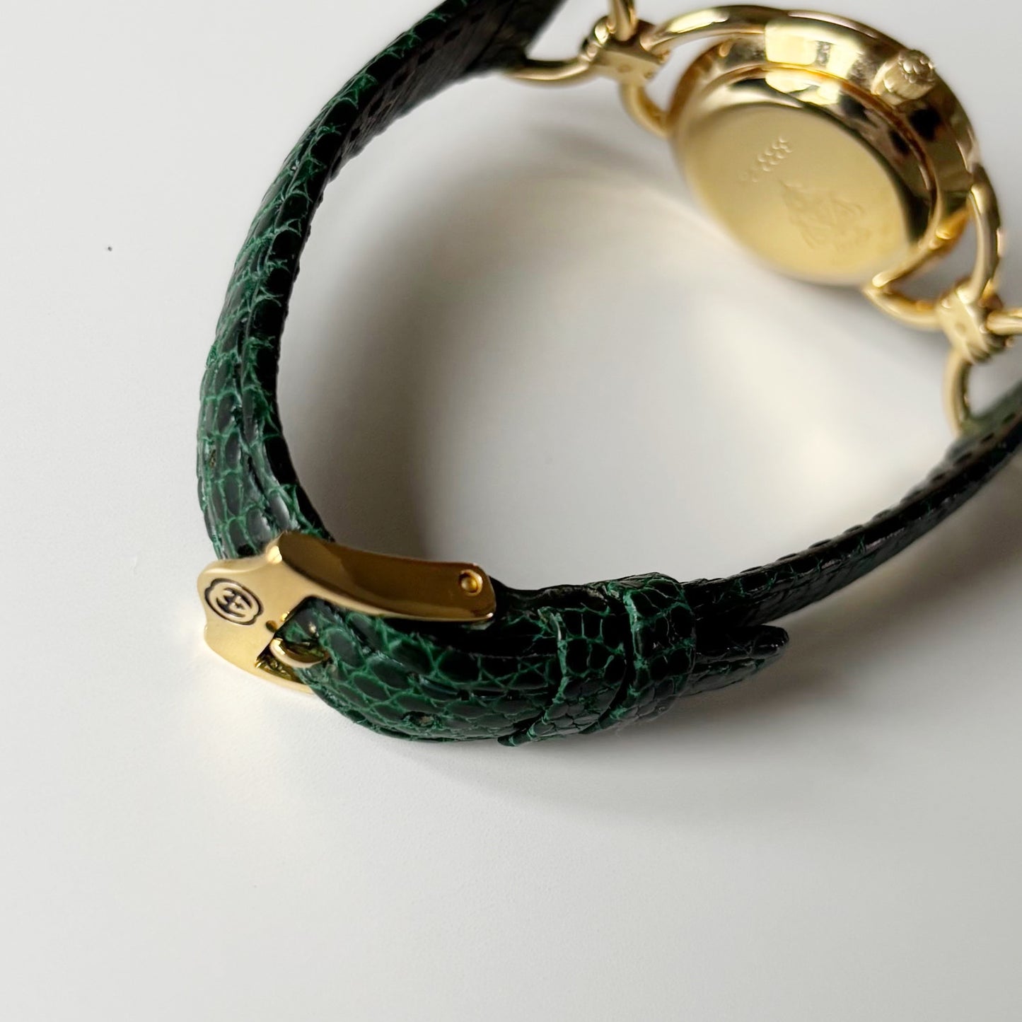 Gucci 1990s Seashell Dial Gold Plated Horsebit Watch