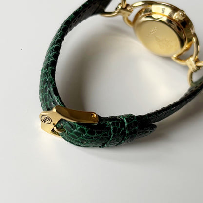 Gucci 1990s Seashell Dial Gold Plated Horsebit Watch