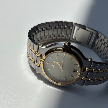 Gucci 1990s Date Round Cream Dial Two Tone Watch (Large)
