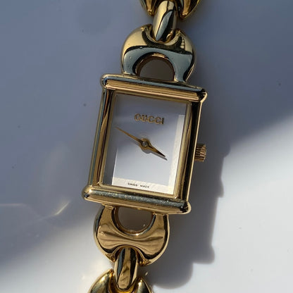 Gucci 1990s Interchangeable Belt Gold Plated Watch with 3 belts, case