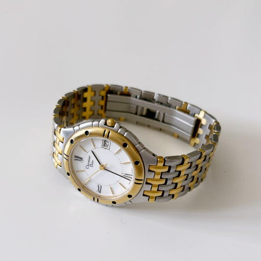 Dior 1990s Date Round Two Tone Watch