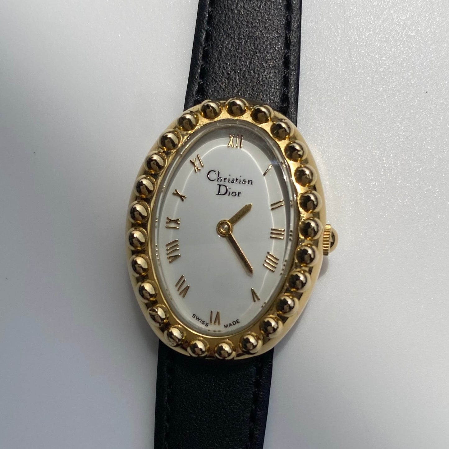 Dior 1990s Baignoire Gold Plated Leather Watch