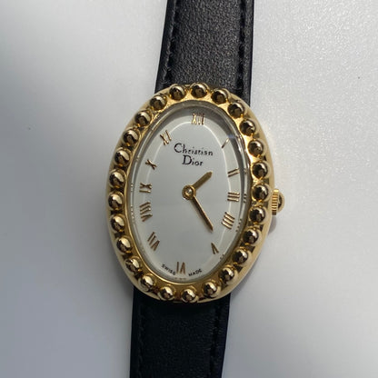Dior 1990s Baignoire Gold Plated Leather Watch