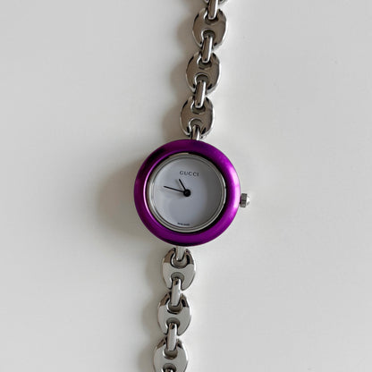 Gucci 1990s Interchangeable Bezel Stainless steel Silver Watch with 6 bezels, case (167mm)