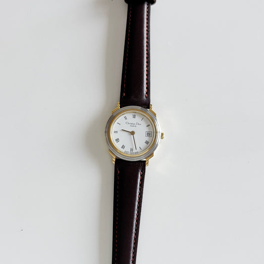 Dior 1990s Round Dial Date Two Tone Watch