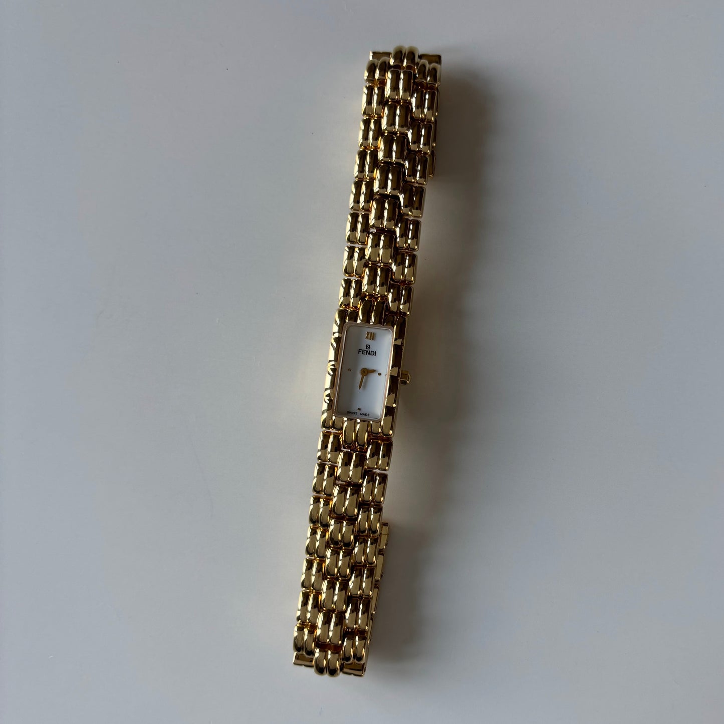 Fendi 1990s Rectangular Dial Gold Plated Watch