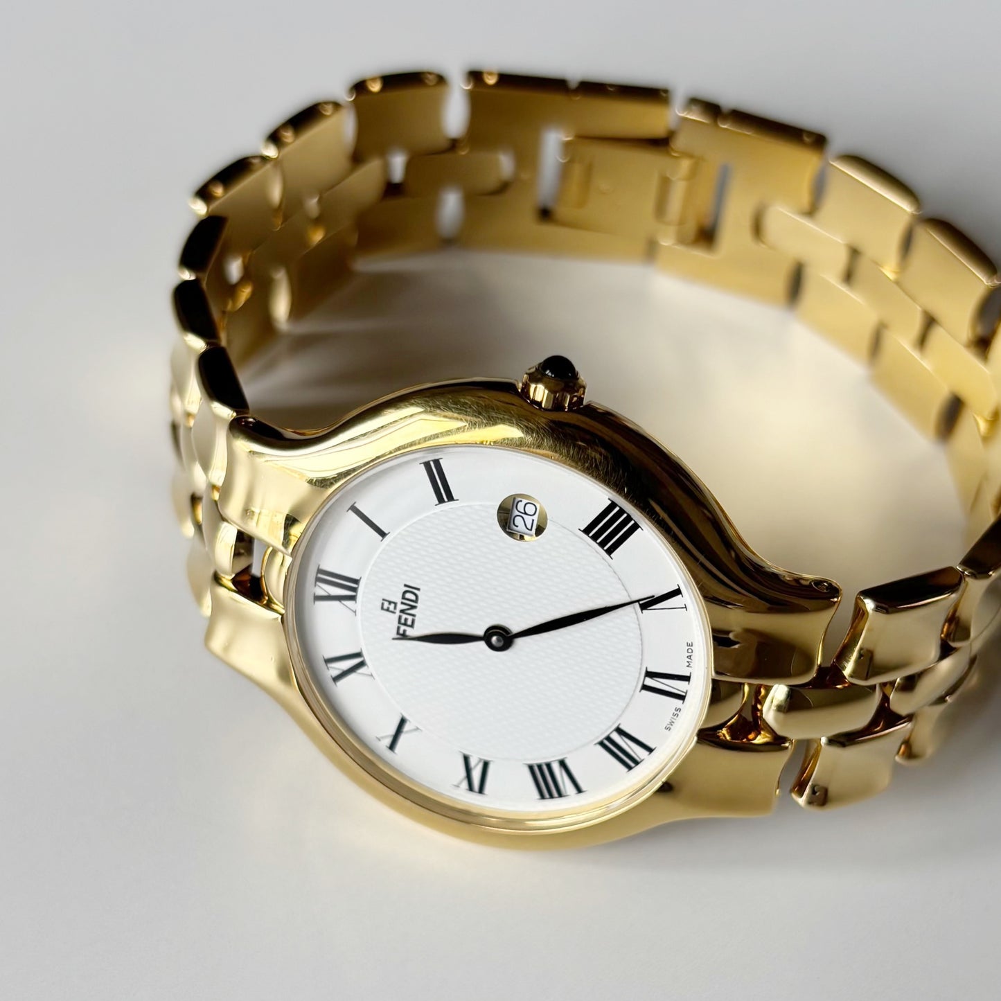 Fendi 1990s Date Round Dial Gold Plated Watch (Large)