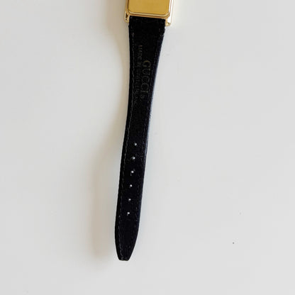 Gucci 1980s Black Dial Tank Gold Plated Watch