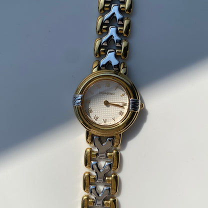 Yves Saint Laurent 1990s Two Tone Round Dial Gold Plated Watch