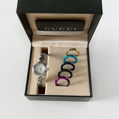 Gucci 1990s Interchangeable Bezel Stainless steel Watch with 6 bezels, Case (165mm)