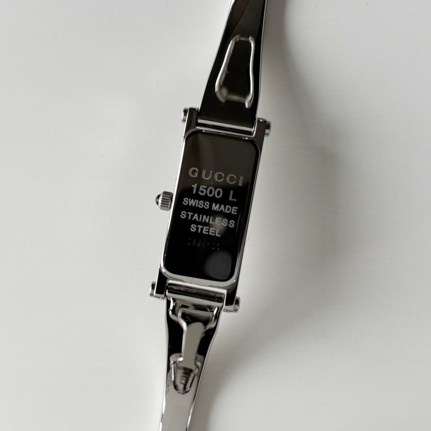 Gucci 1990s Rectangular Dial Silver Bangle Watch