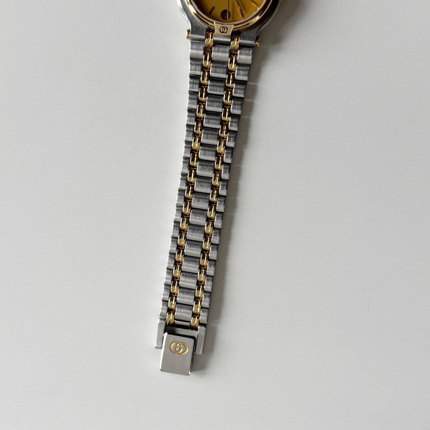 Gucci 1990s Round Dial Two Tone Gold Plated Watch