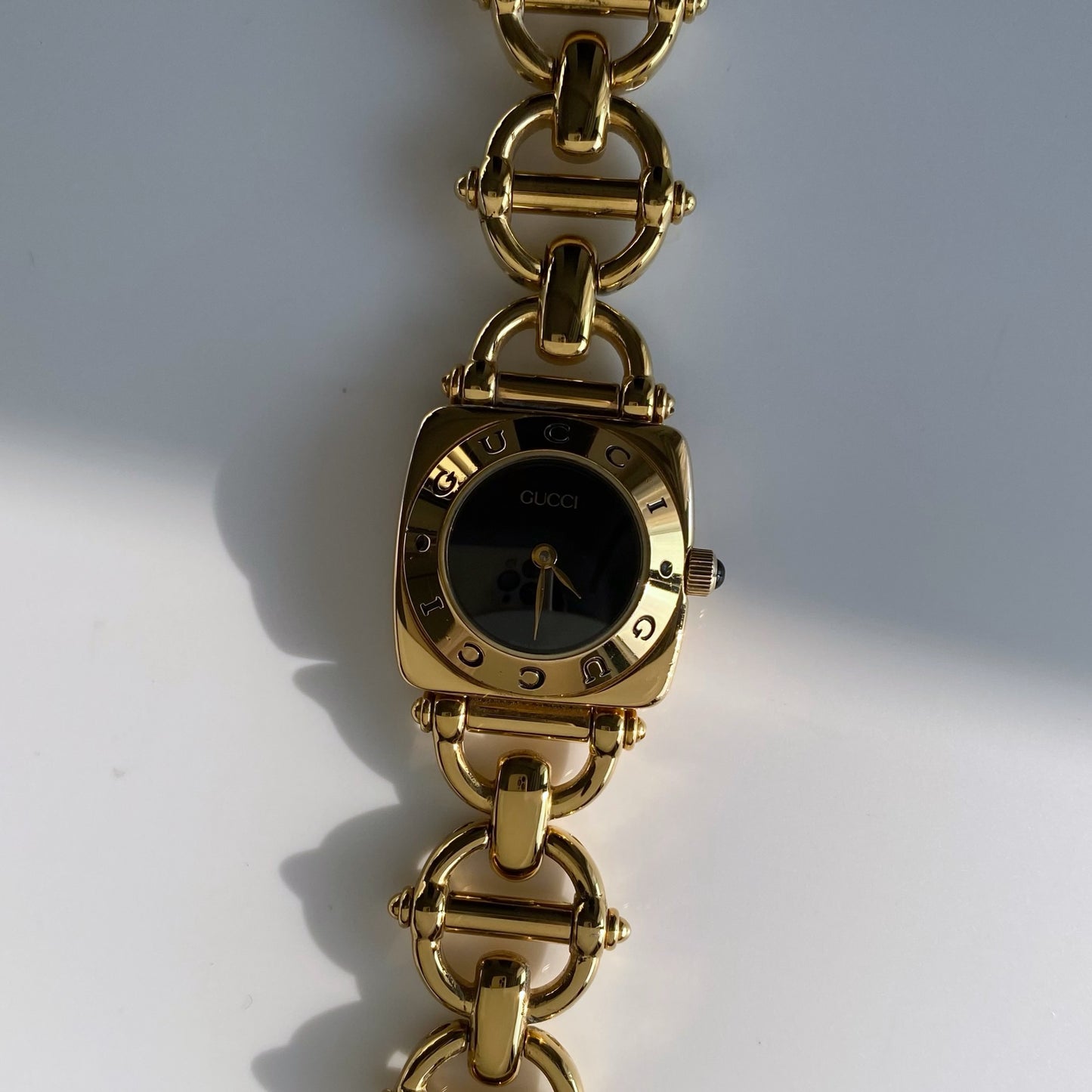 Gucci 1990s Black Dial Gold Plated Watch