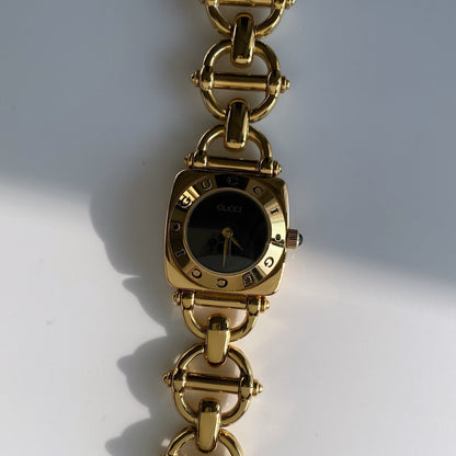Gucci 1990s Black Dial Gold Plated Watch