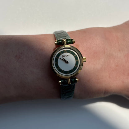 Gucci 1990s Sherry Round Dial Green Watch