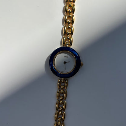 Gucci 1990s Interchangeable Bezel Gold Plated Rice Chain Watch with 6 bezels, case (160mm)