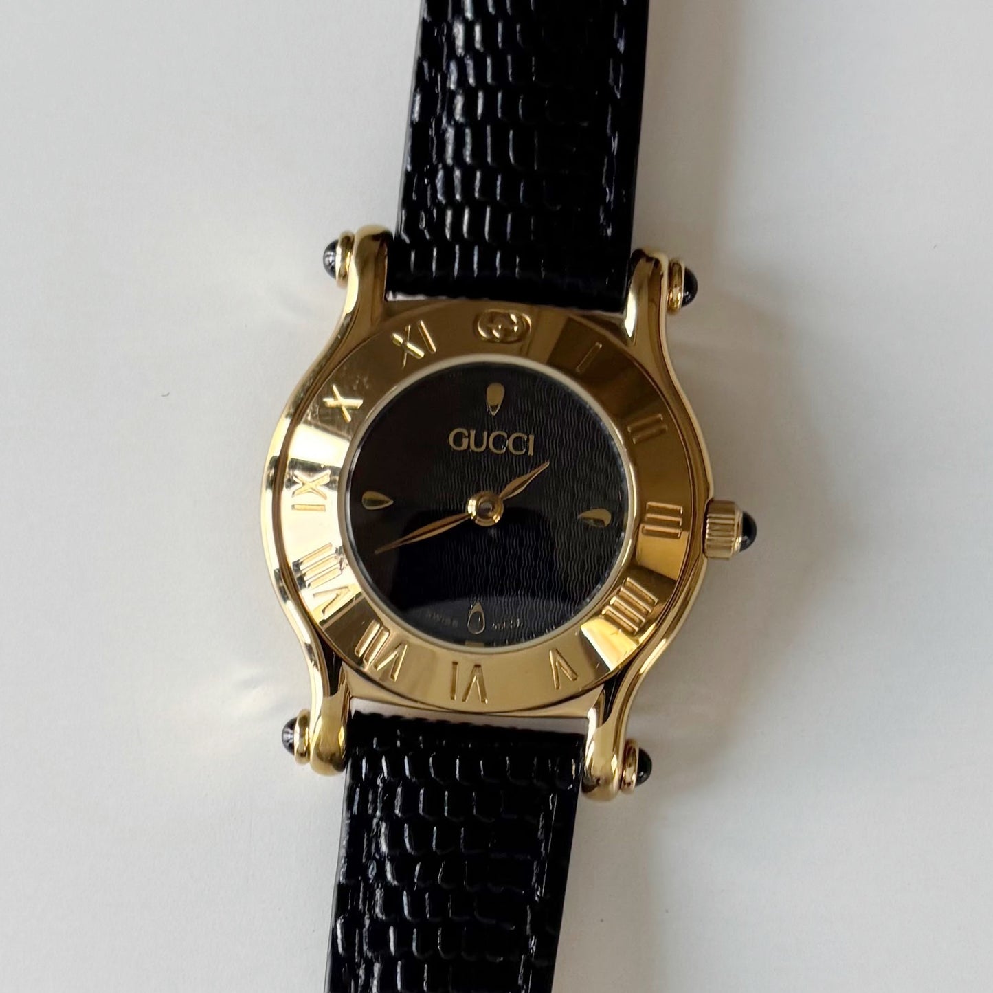 Gucci 1990s Black Dial Gold Plated Watch