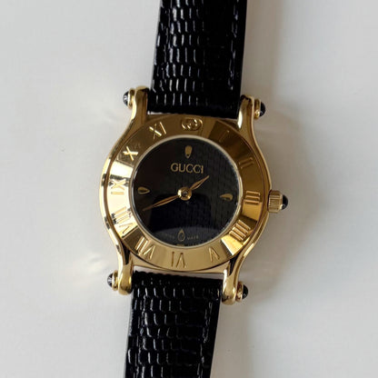 Gucci 1990s Black Dial Gold Plated Watch