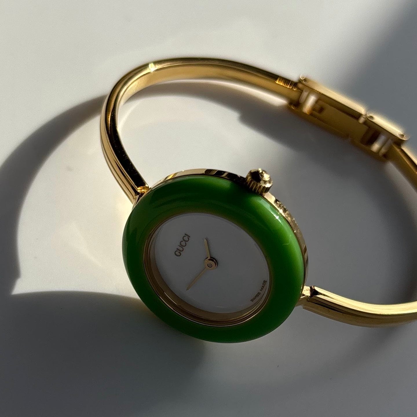 Gucci 1990sInterchangeable Bezel Gold Plated Bangle Watch with 12 bezels, case