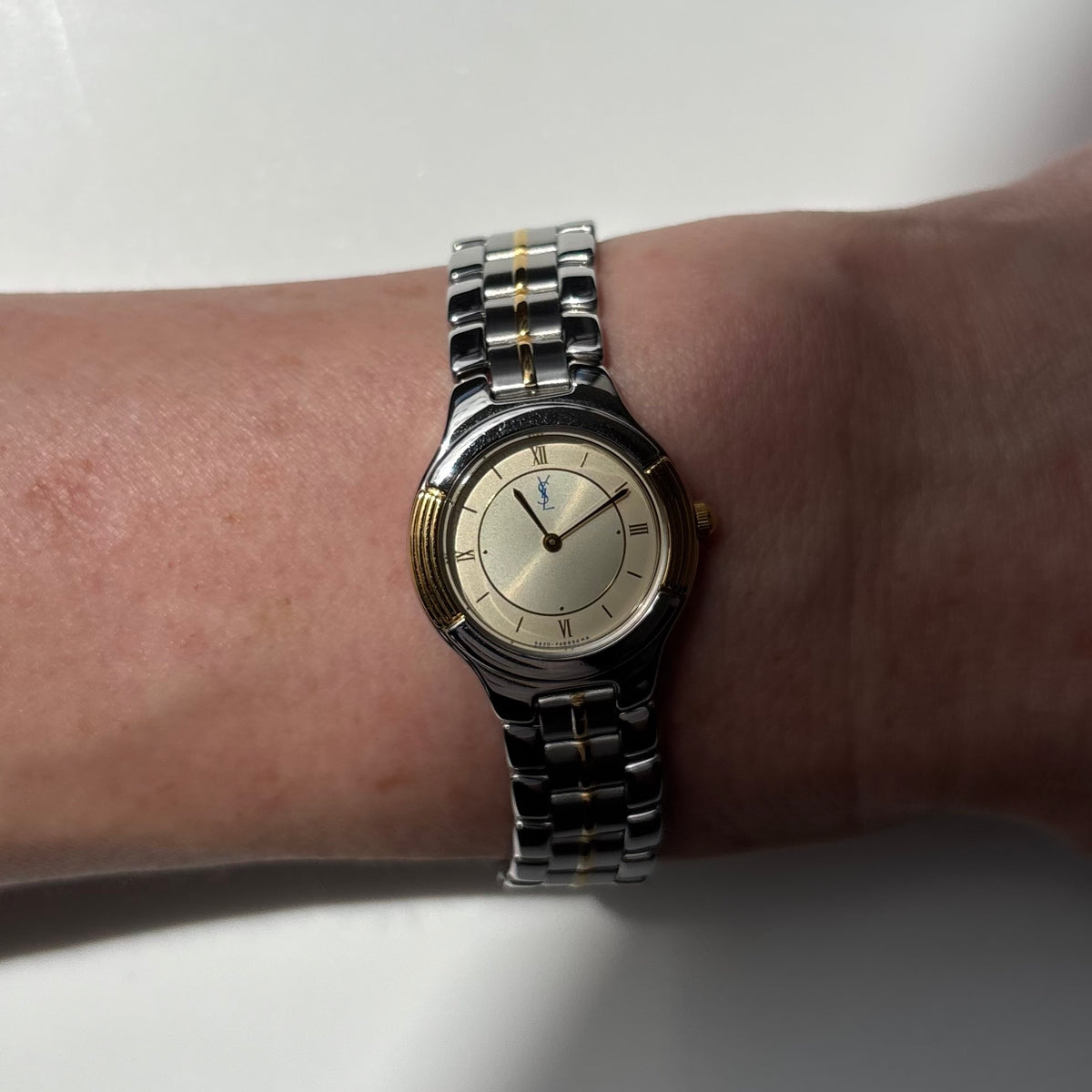 Yves Saint Laurent 1990s Round Dial Two Tone Gold Plated Watch