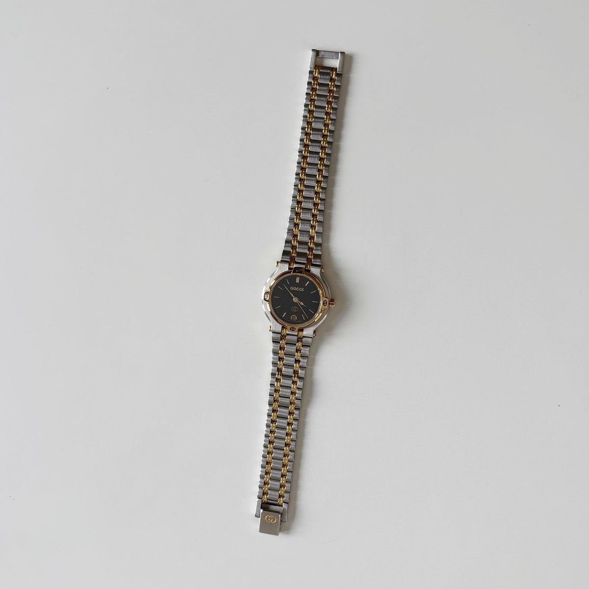 Gucci 1990s Black Dial Gold Plated Two Tone Watch