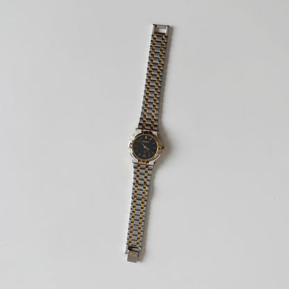 Gucci 1990s Black Dial Gold Plated Two Tone Watch