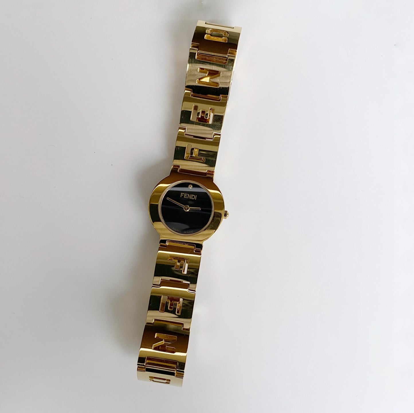 Fendi 1990s Black Dial Gold Plated Watch