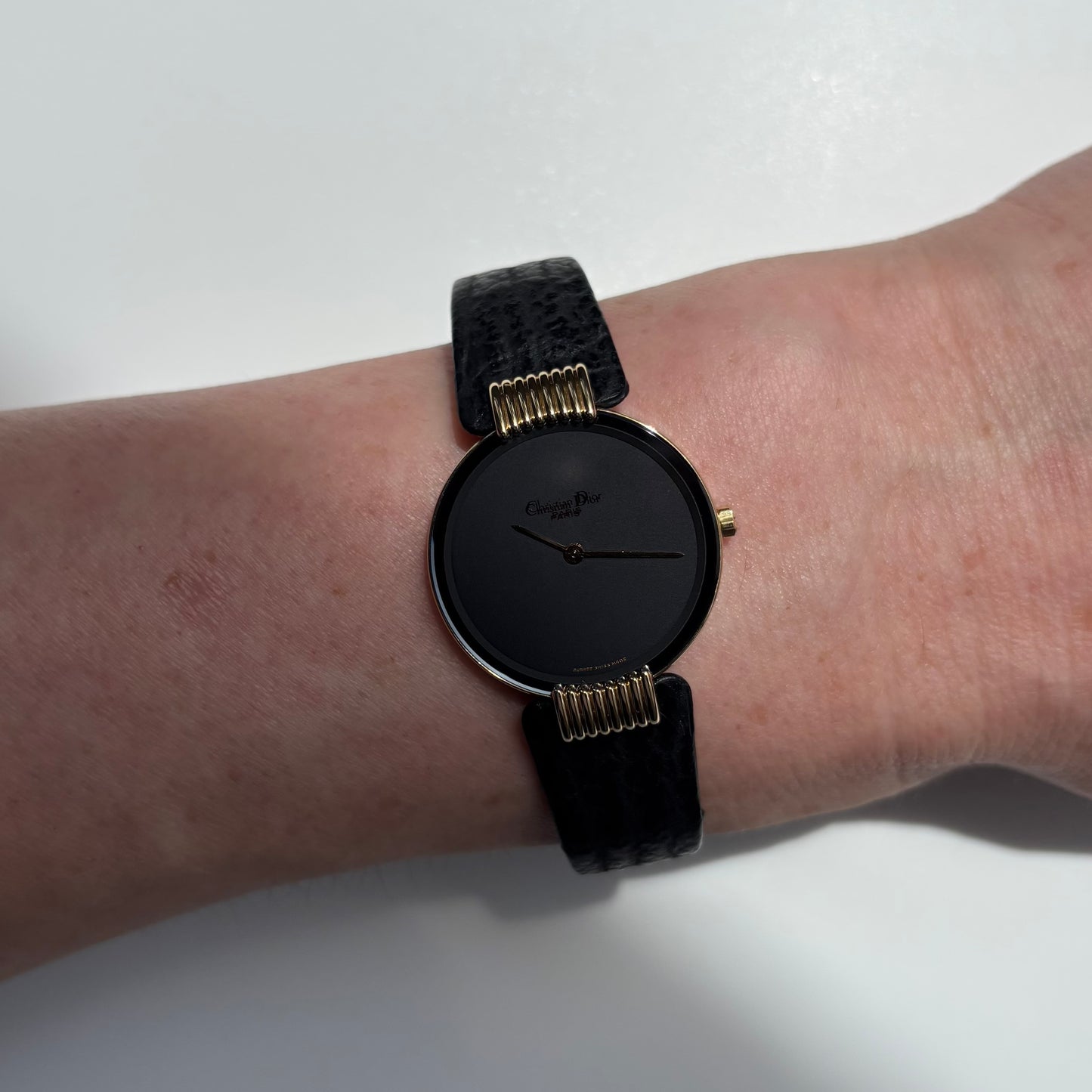 Dior 1990s Black Round Dial Gold Plated Watch