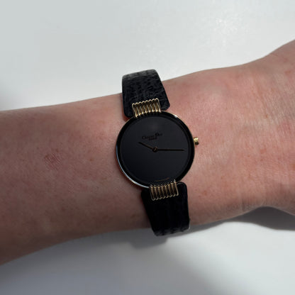 Dior 1990s Black Round Dial Gold Plated Watch